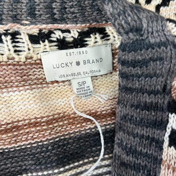 Lucky Brand Jacquard Cotton Blend Boyfriend Cardigan Western Sweater Size Small - Picture 11 of 15